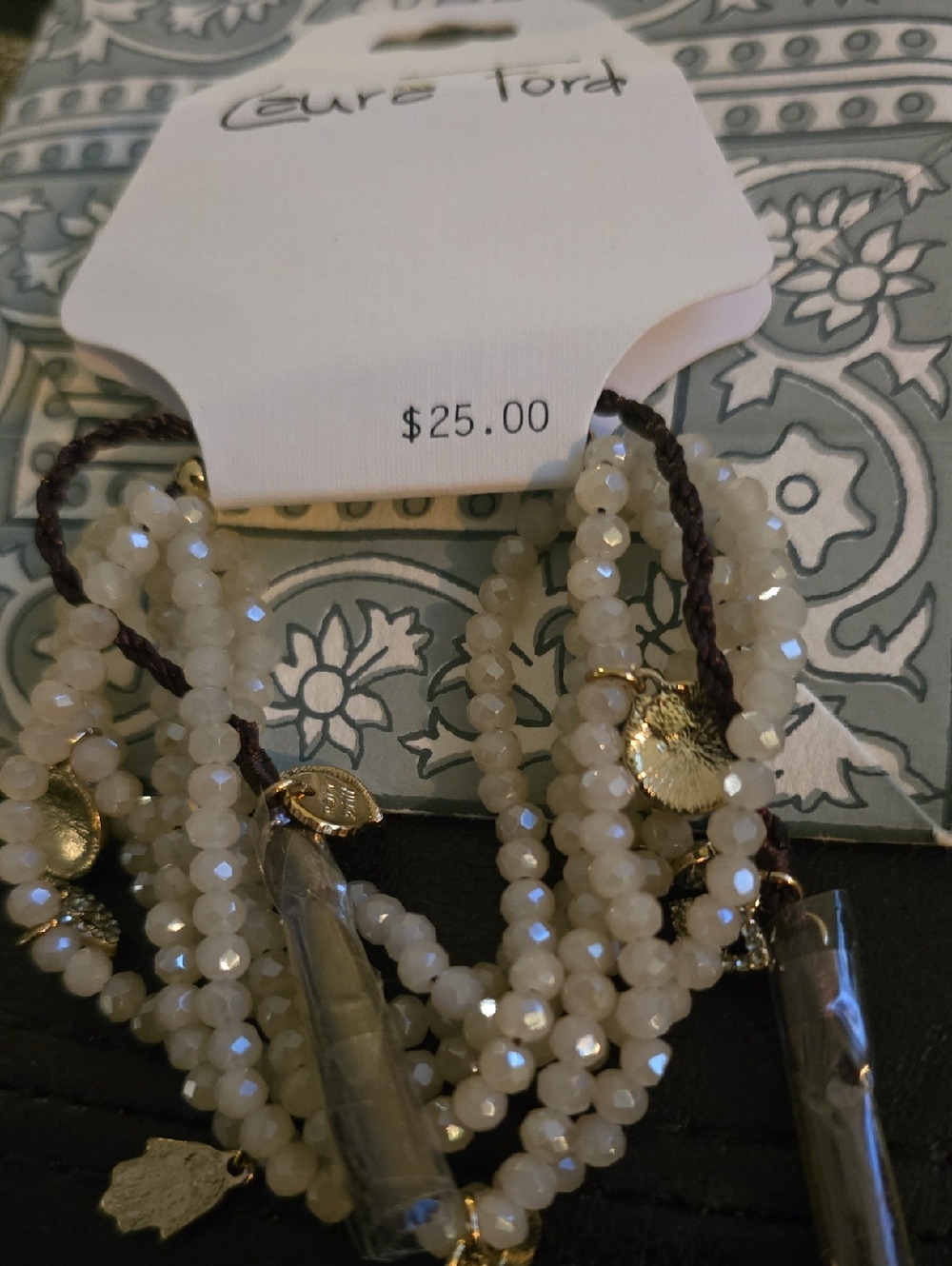 Laura Ford Women’s Multi-Strand Cream Beaded Necklace with Gold Accents NWT